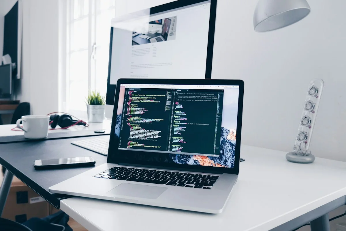 Laptop on a bright home-office desk