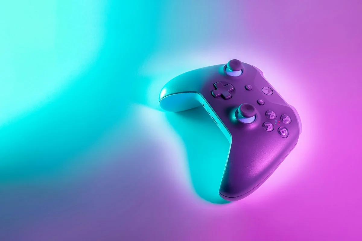 Game controller under colored lighting