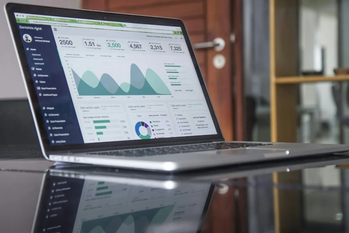 Laptop displaying a chart